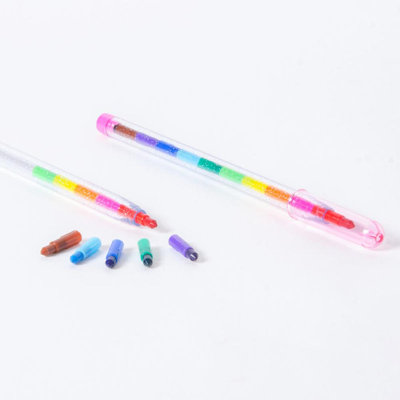 A plastic rainbow pencil with interchangeable nibs