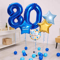 Deluxe Personalised Balloon Bunch - 80th Birthday Blue Personalised Balloons