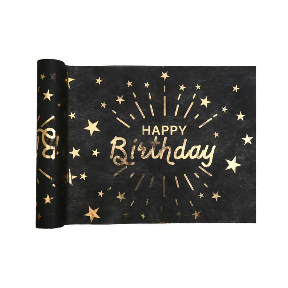 Happy Birthday Black & Gold Table Runner General Party