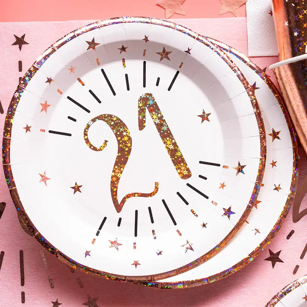 21st Birthday Rose Gold Paper Plates (x10) Milestone