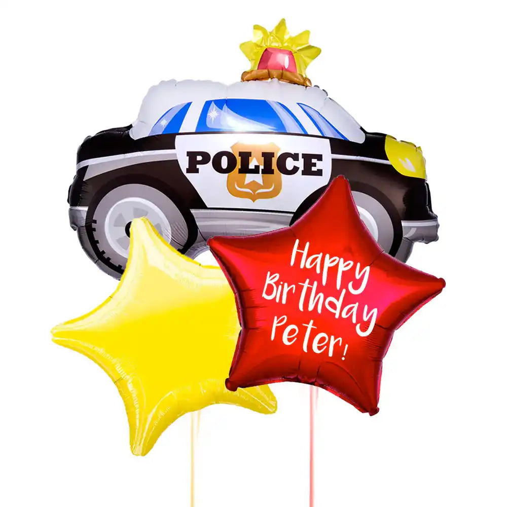 Personalised Inflated Balloon Bunch - Police Car Personalised Balloons