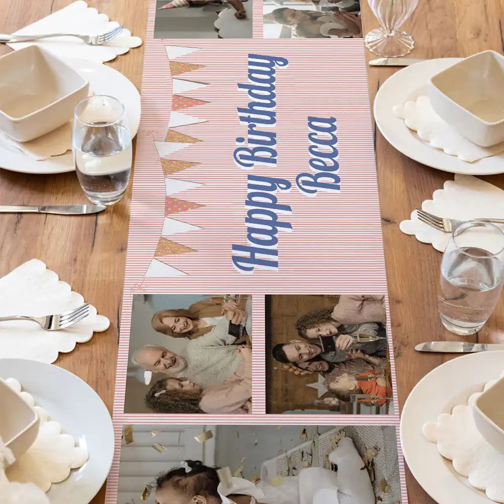 Personalised Pink Bunting Table Runner Personalised Runner
