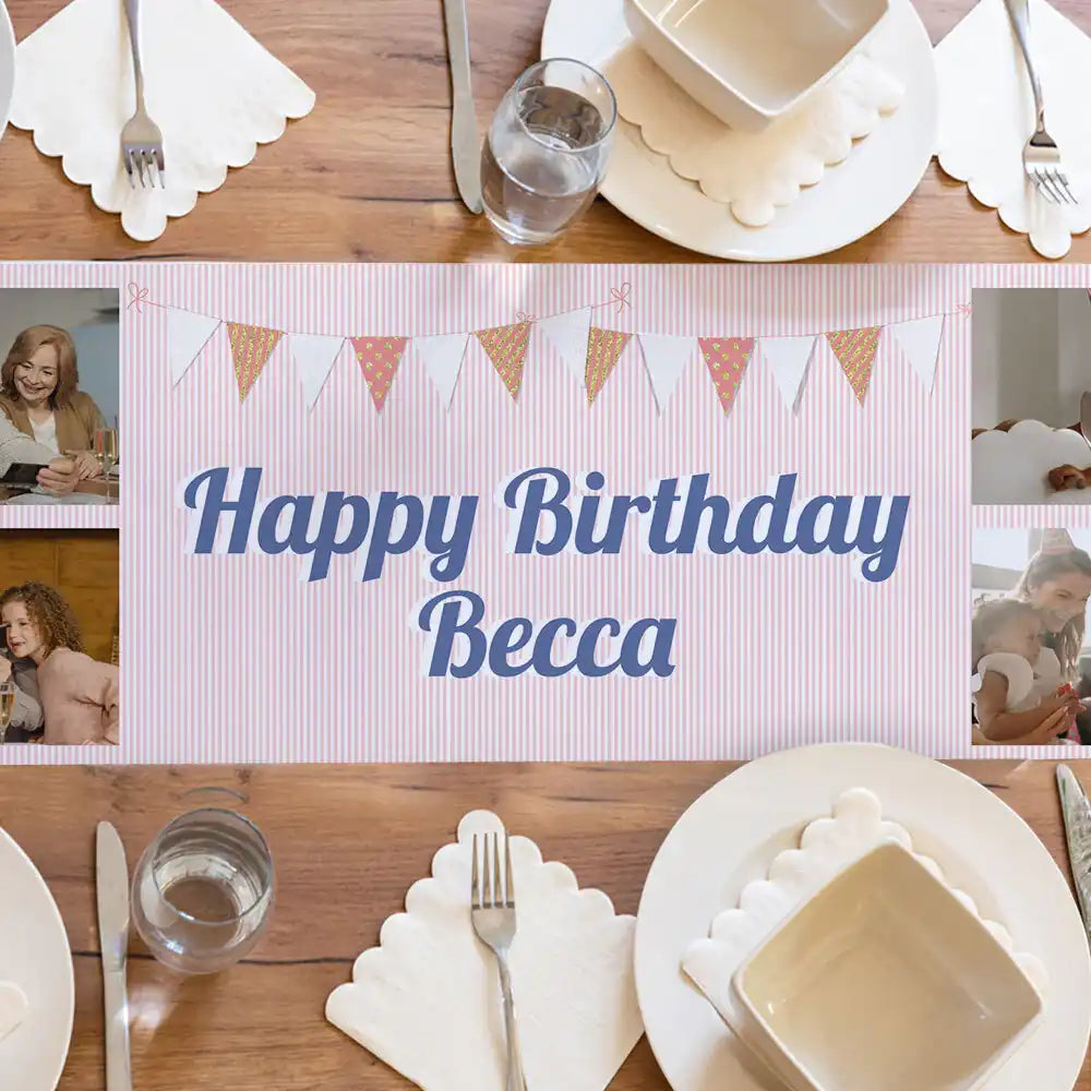 Personalised Pink Bunting Table Runner Personalised Runner