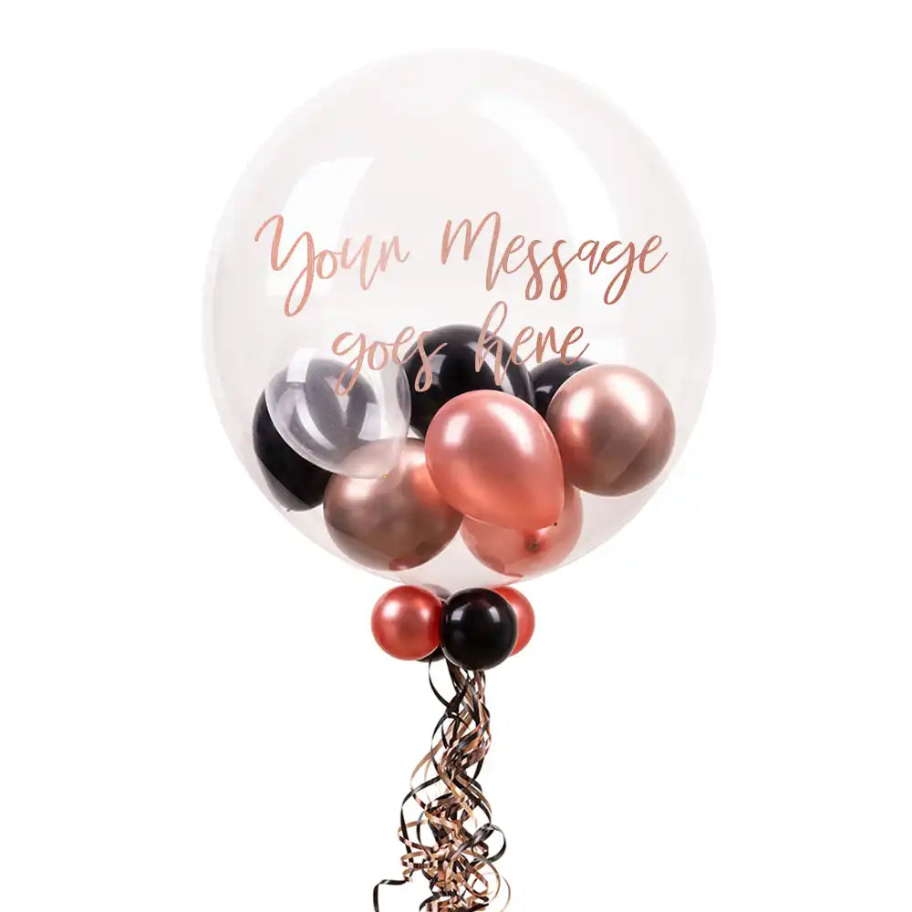 Personalised Bubble Balloon in a Box – Rose Gold Chic Personalised Balloons