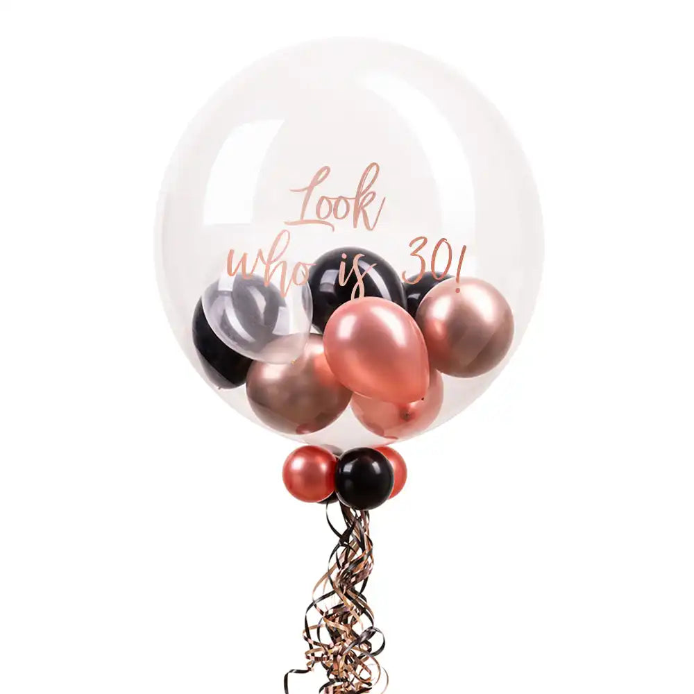 Personalised Bubble Balloon in a Box – Rose Gold Chic Personalised Balloons