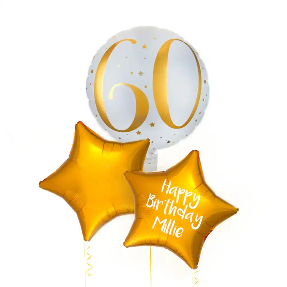 Personalised Inflated Balloon Bunch - Gold 60th Birthday Personalised Balloons