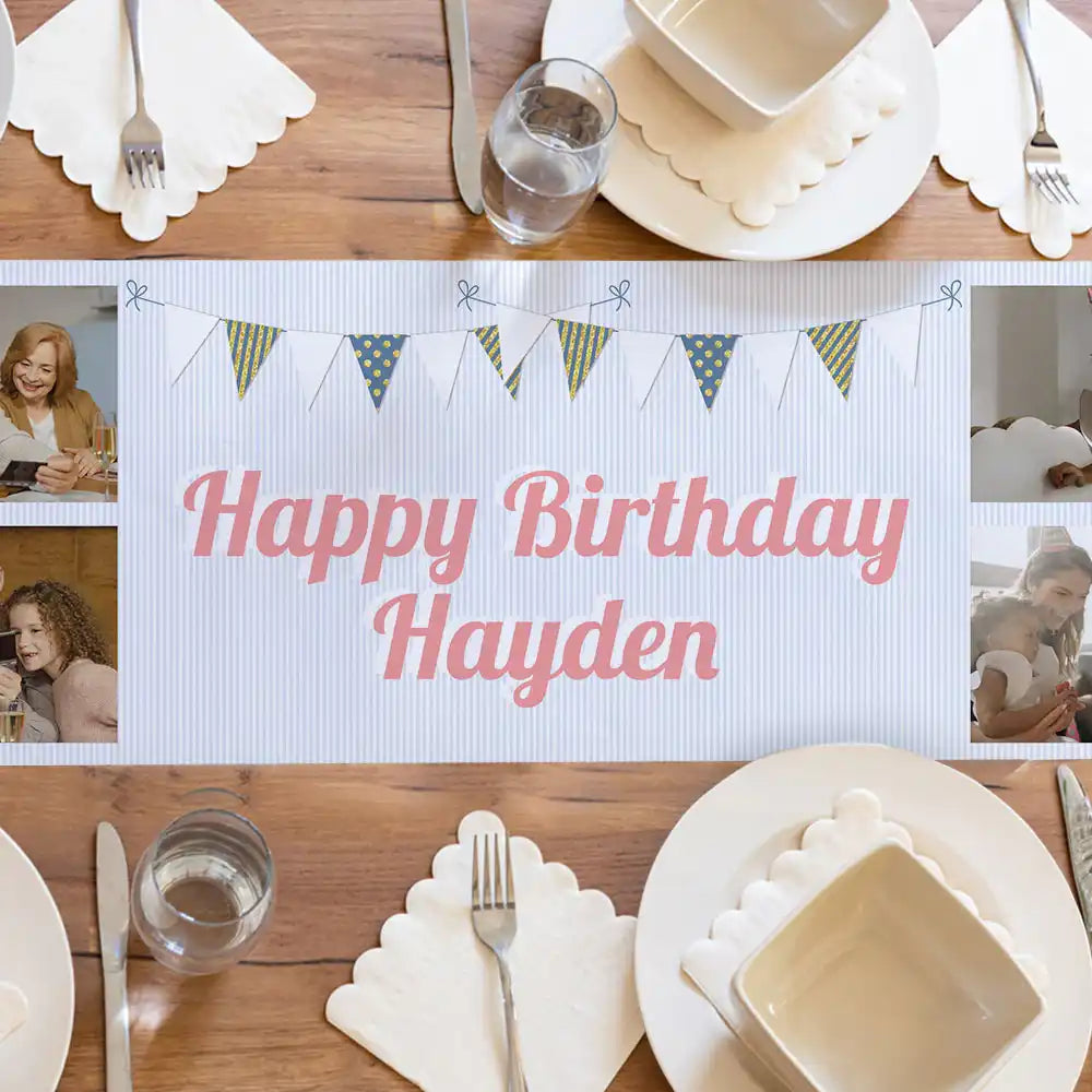 Personalised Blue Bunting Table Runner Personalised Runner
