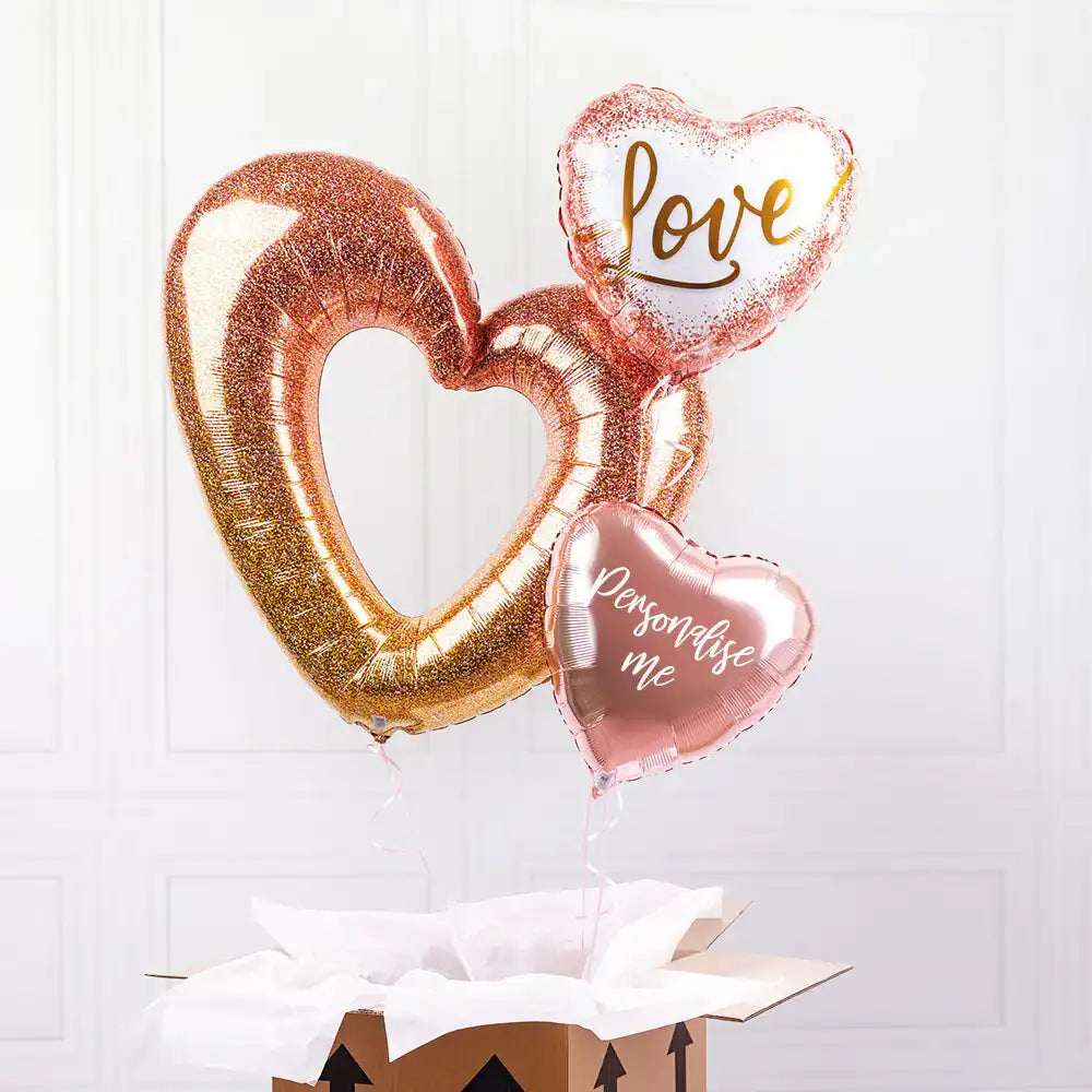 Rose Gold Love Heart Personalised Balloon Bunch | Party Pieces
