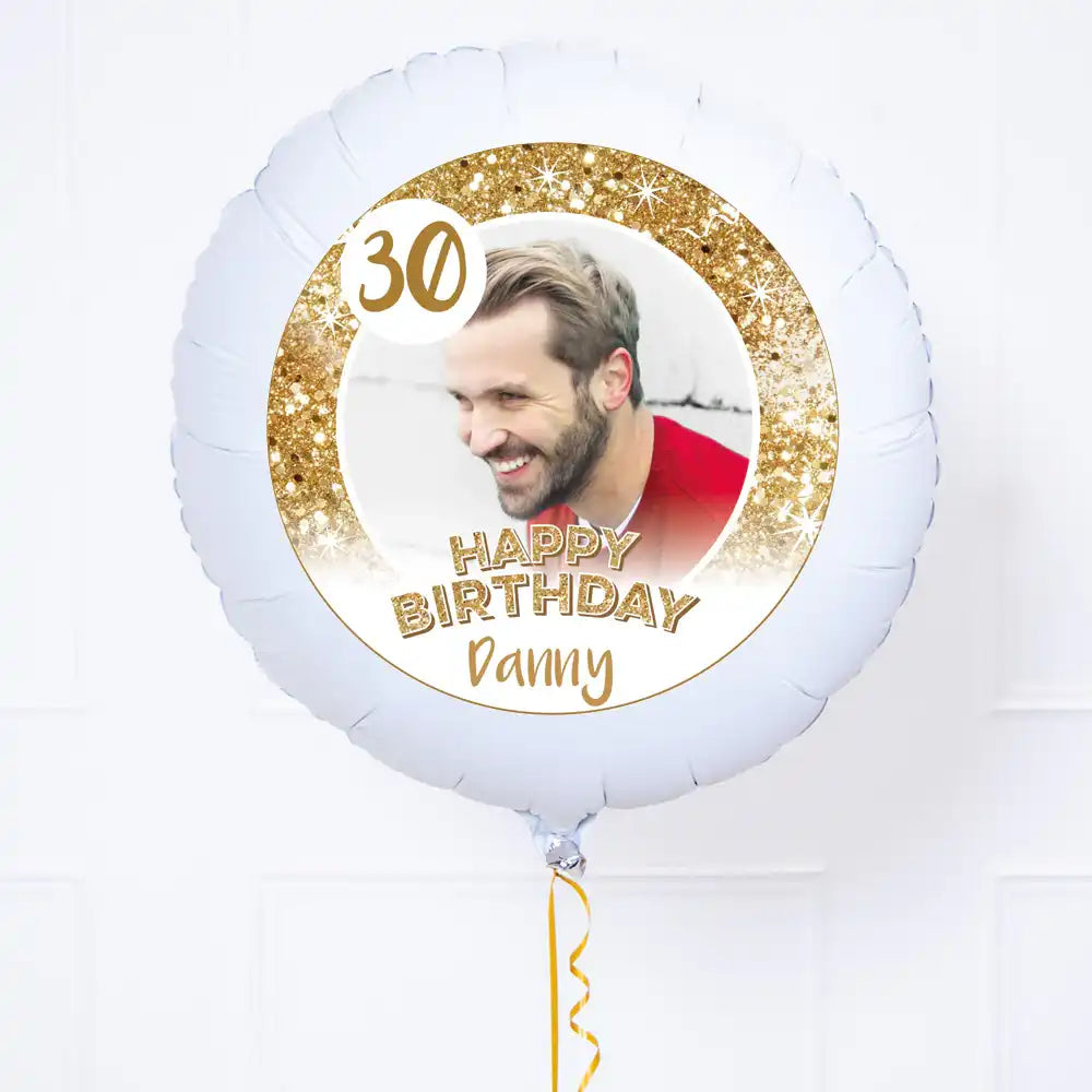 Personalised Photo Balloon - Any Age Birthday: White Lustre Single Photo None Personalised Balloons