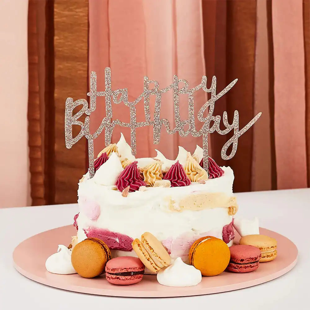 Rose Gold 'Happy Birthday' Acrylic Cake Topper | Birthday Cake ...