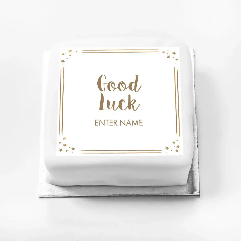 Personalised Slogan Gift Cake – Rose Gold Dots Good Luck With Name Personalised Cake