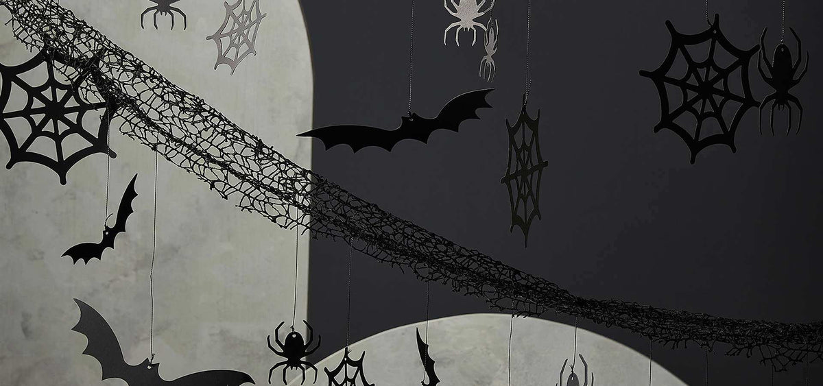 Display of Halloween supplies and decorations