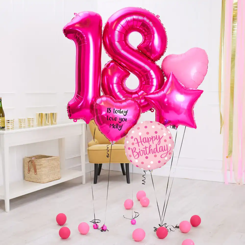 Deluxe Personalised Balloon Bunch - 18th Birthday Pink Personalised Balloons
