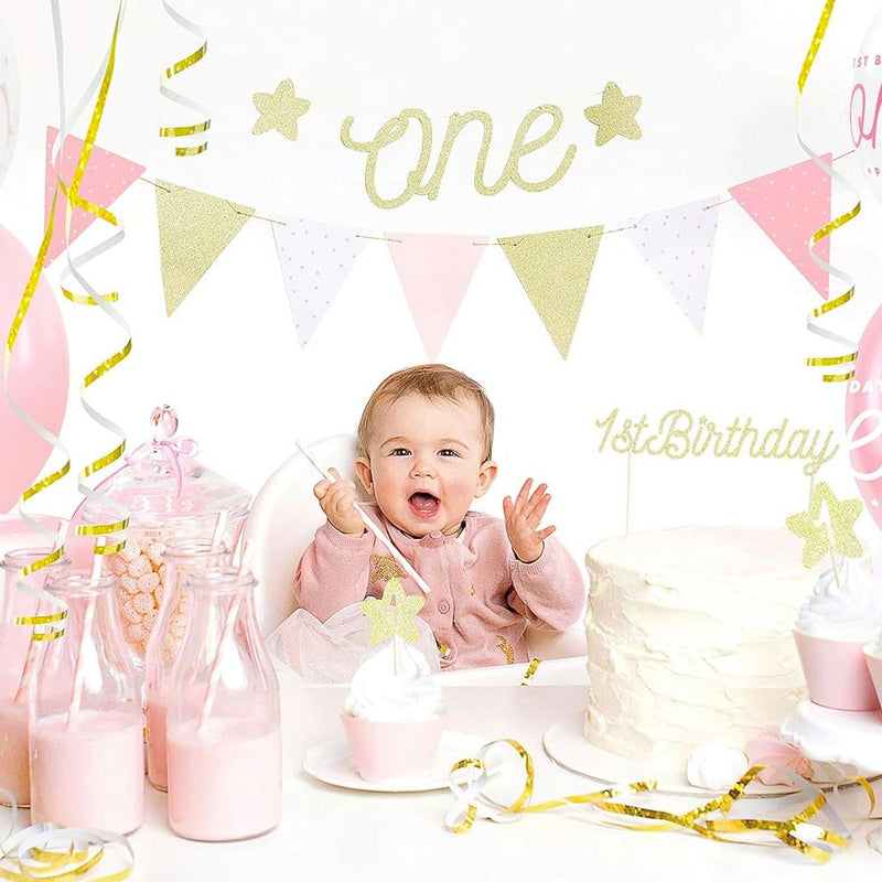 1st Birthday - Pink and Gold Decoration Kit