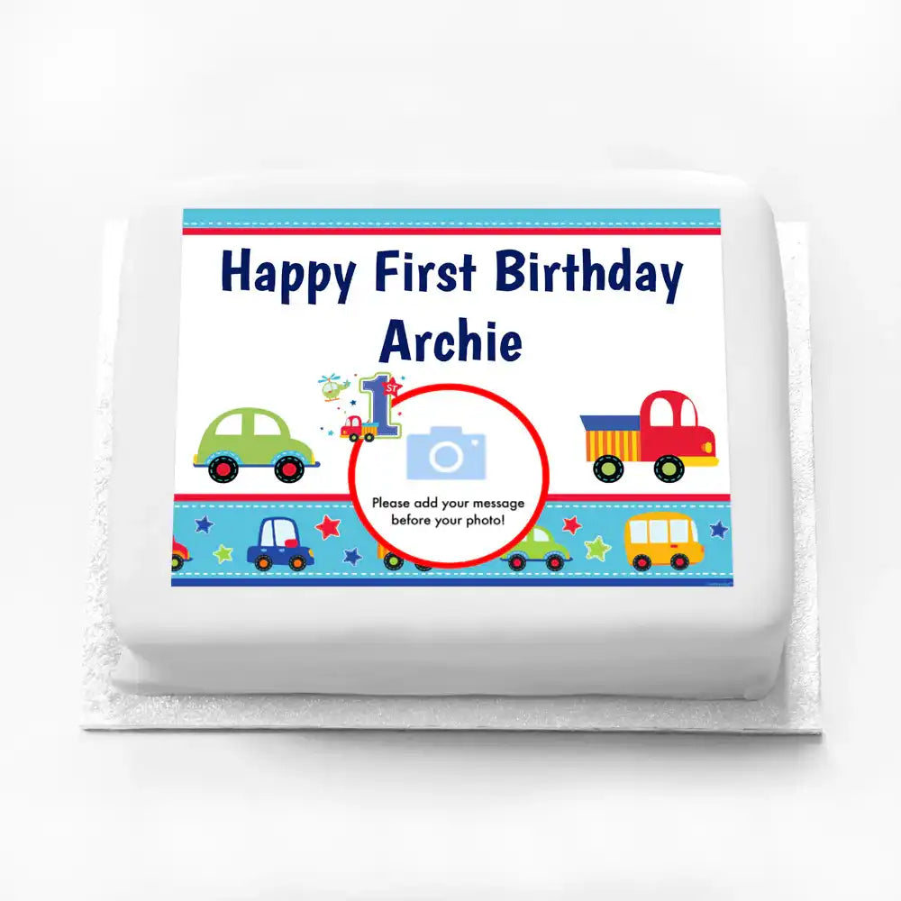 Personalised Photo Cake - All Aboard 1st Birthday Yes Personalised Cake