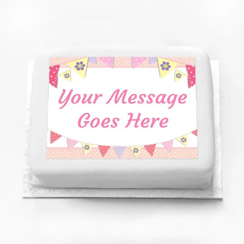 Personalised Photo Cake - Pink Bunting Message Only Personalised Cake