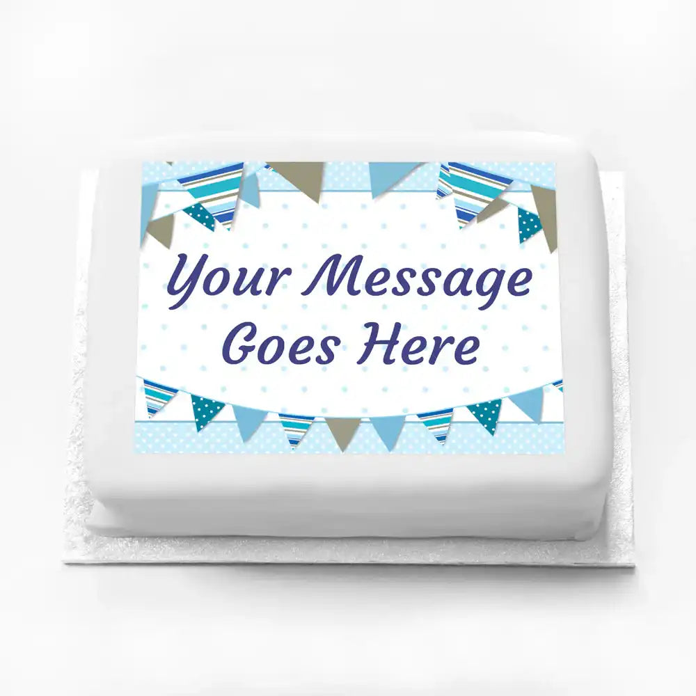 Personalised Photo Cake - Blue Bunting Message Only Personalised Cake