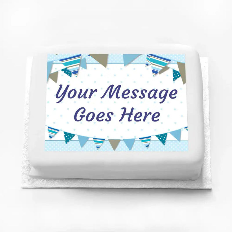 Personalised Photo Cake - Blue Bunting Message Only Personalised Cake