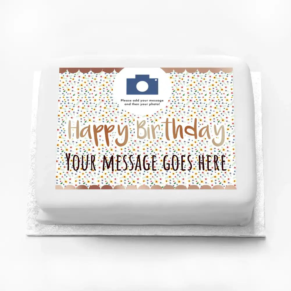 Personalised Photo Cake - Rose Gold Floral Photo & Message Personalised Cake