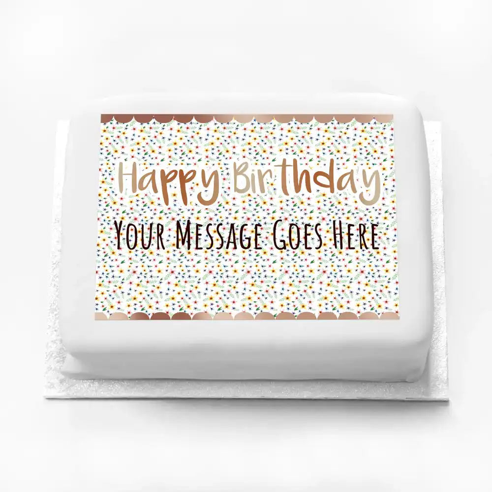 Personalised Photo Cake - Rose Gold Floral Message Only Personalised Cake