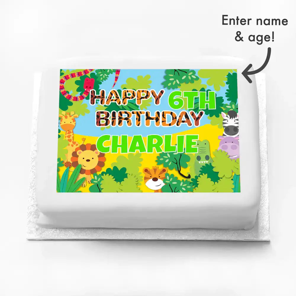 Personalised Photo Cake - Jungle Friends Message Only Personalised Cake