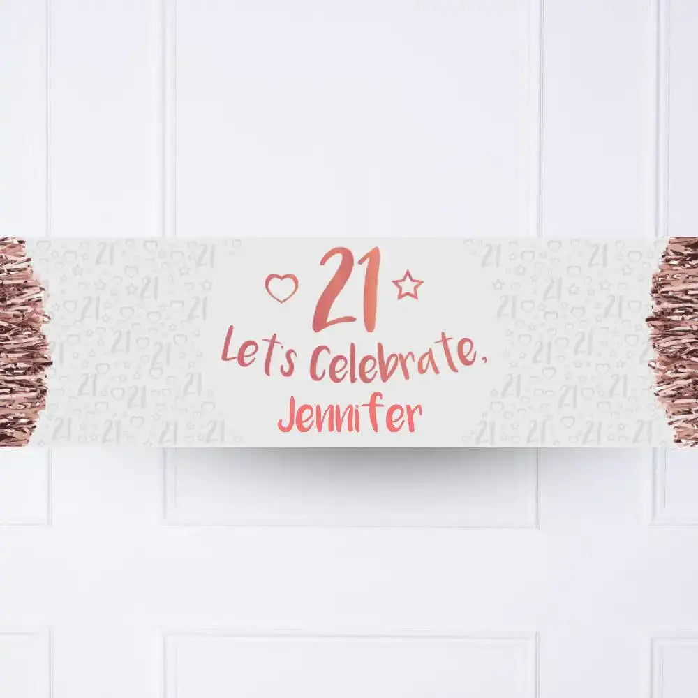 Rose Gold 21st Personalised Party Banner No None Personalised Banner