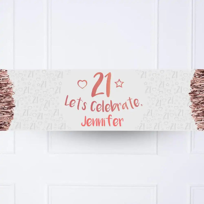 Rose Gold 21st Personalised Party Banner No None Personalised Banner