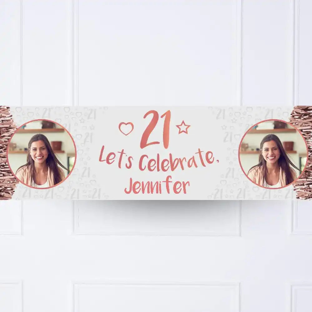 Rose Gold 21st Personalised Party Banner Yes None Personalised Banner