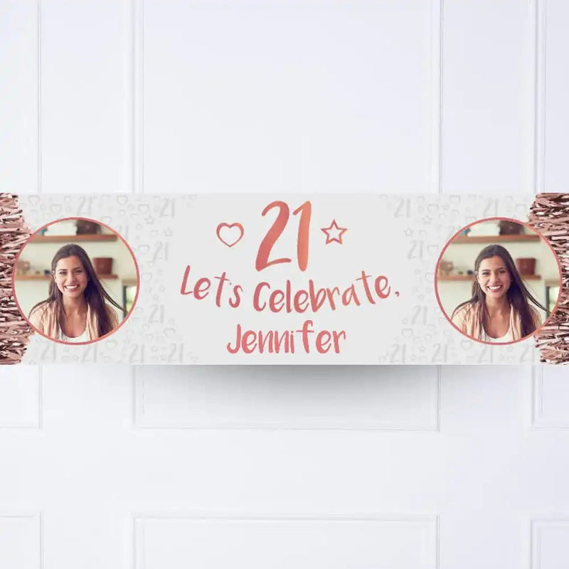 Rose Gold 21st Personalised Party Banner Yes None Personalised Banner