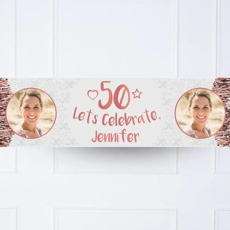 Rose Gold 50th Personalised Party Banner Yes None Personalised Banner