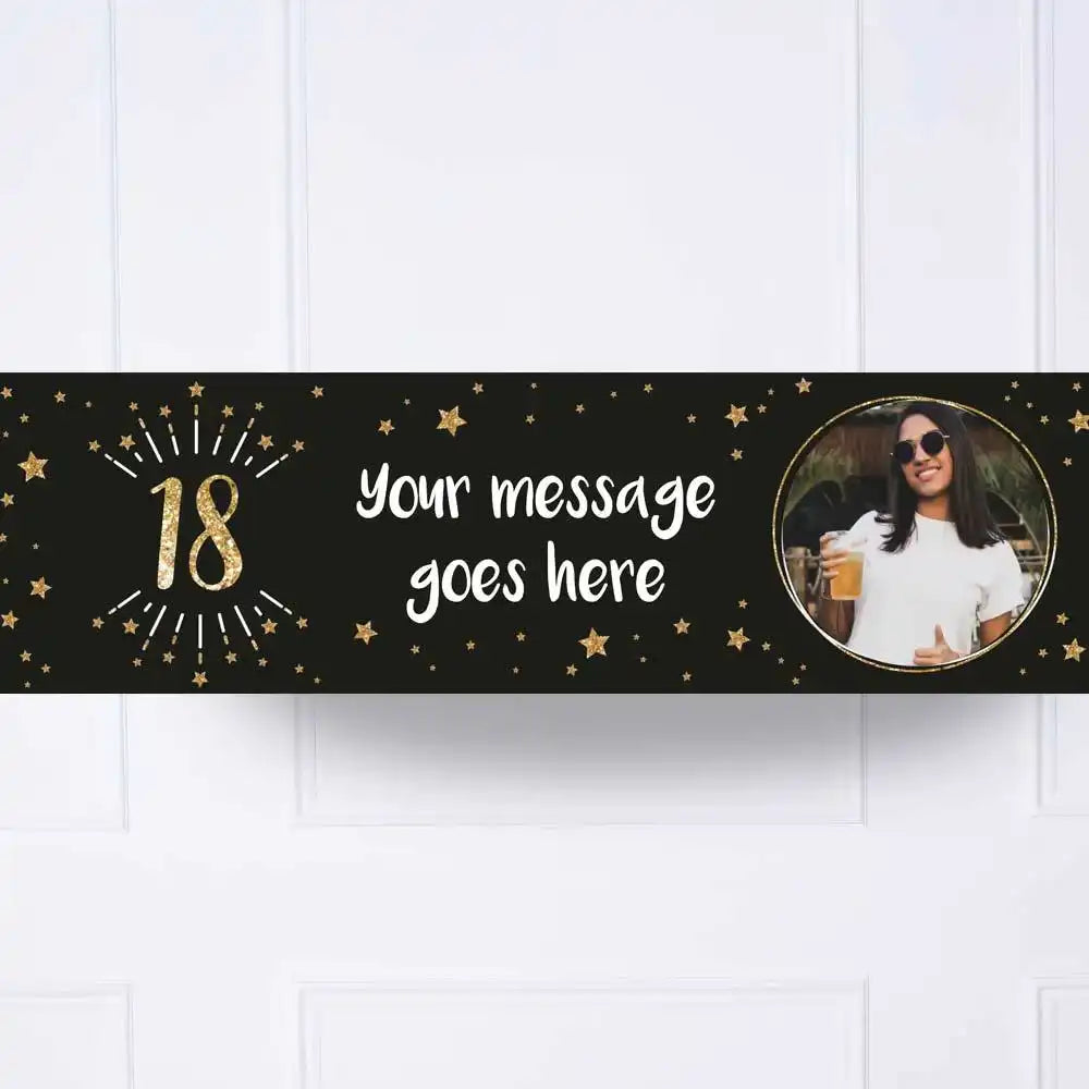 Black & Gold 18th Personalised Party Banner Yes None Personalised Banner