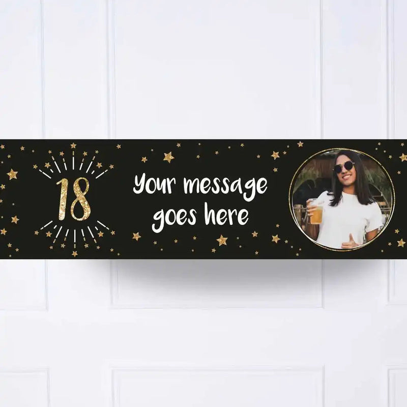 Black & Gold 18th Personalised Party Banner Yes None Personalised Banner