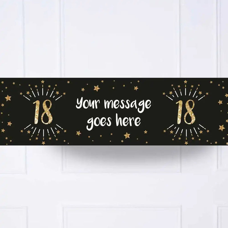 Black & Gold 18th Personalised Party Banner No None Personalised Banner