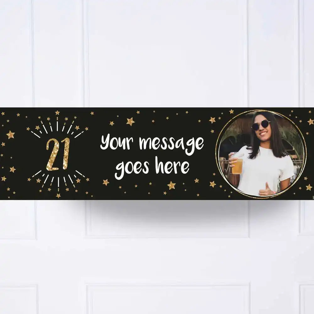 Black & Gold 21st Birthday Personalised Party Banner Yes None Personalised Banner