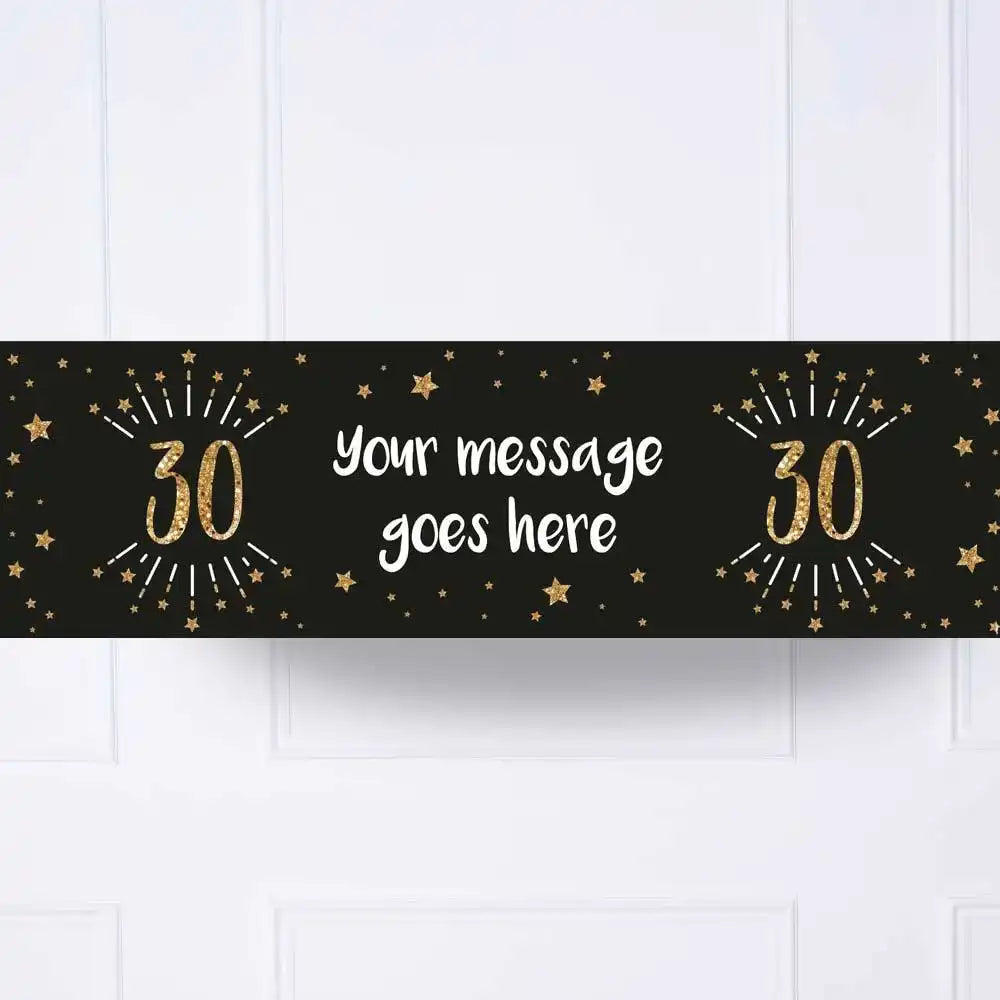 Black & Gold 30th Birthday Personalised Party Banner No None Personalised Banner