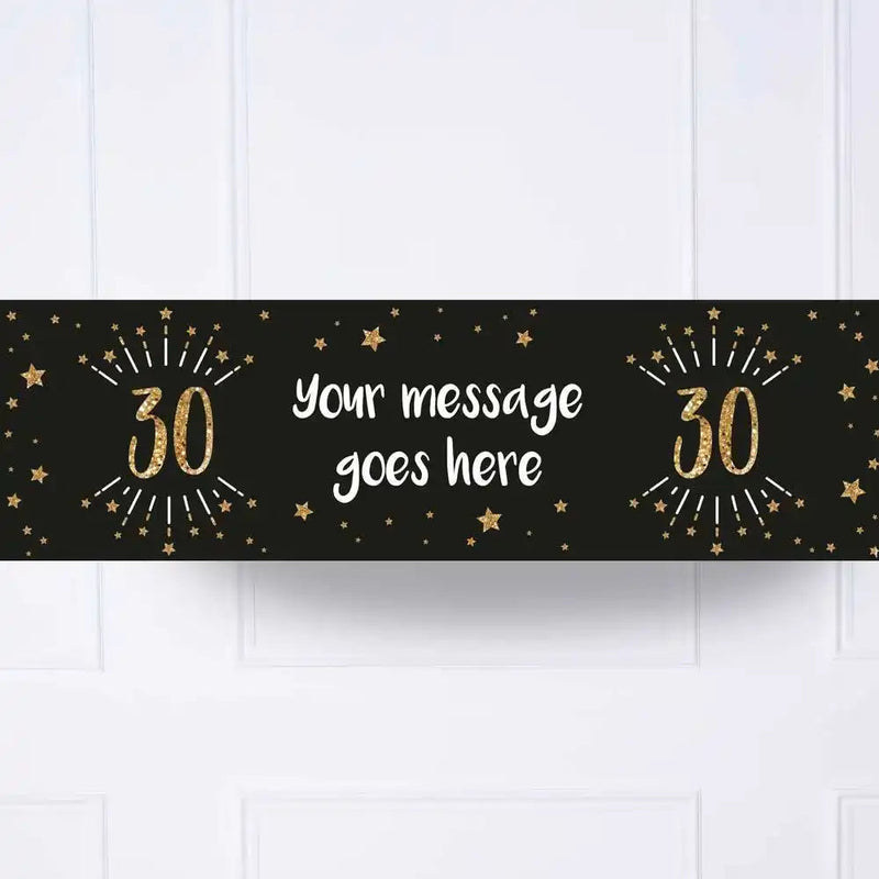 Black & Gold 30th Birthday Personalised Party Banner No None Personalised Banner