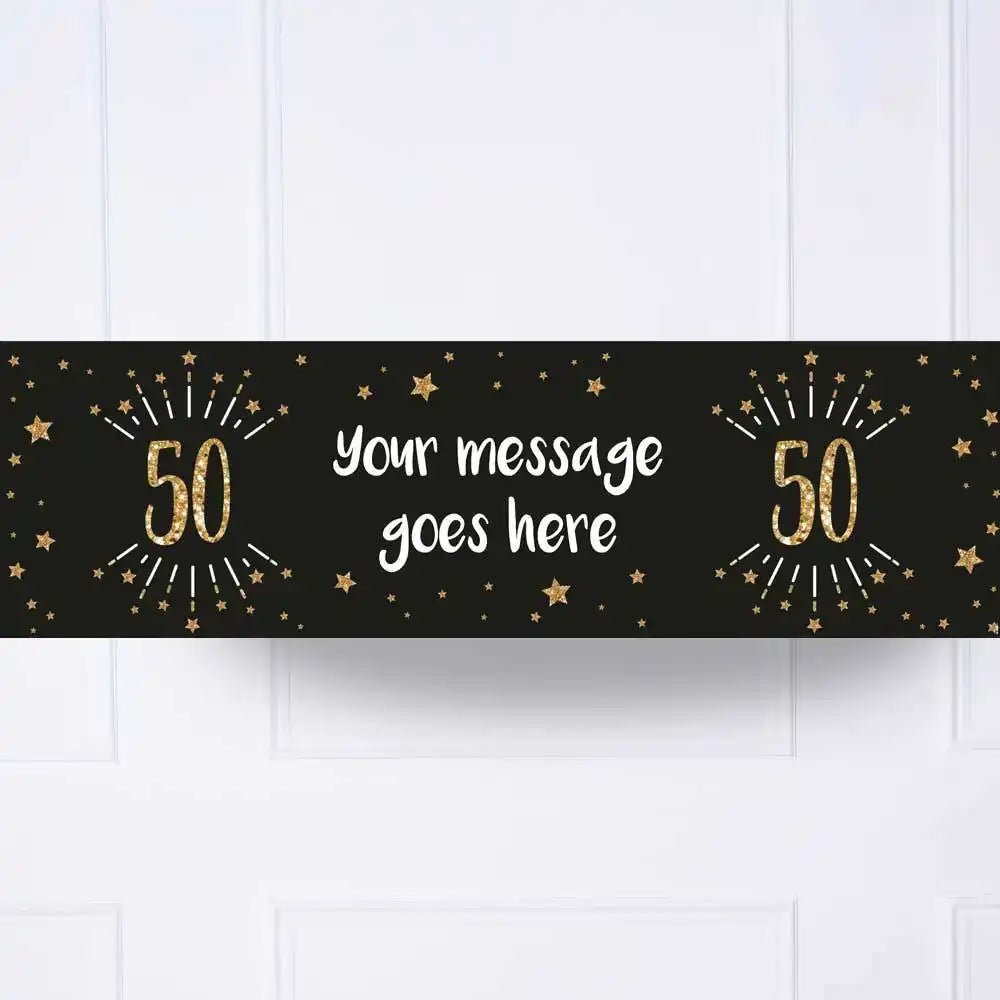 Black & Gold 50th Birthday Personalised Party Banner No None Personalised Banner