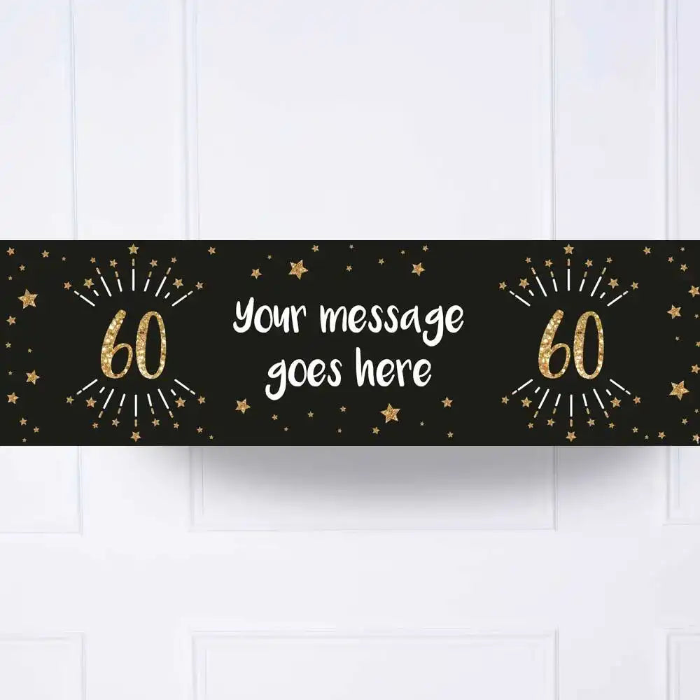 Black & Gold 60th Birthday Personalised Party Banner No None Personalised Banner