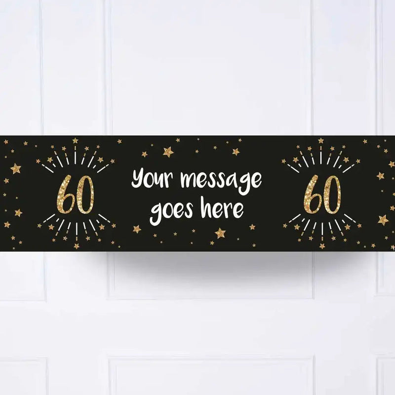 Black & Gold 60th Birthday Personalised Party Banner No None Personalised Banner