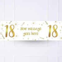 White & Gold Any Age Personalised Party Banner No 18th Personalised Banner