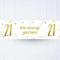 White & Gold Any Age Personalised Party Banner No 21st Personalised Banner