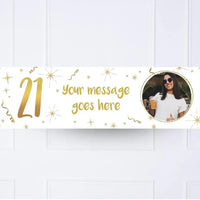 White & Gold Any Age Personalised Party Banner Yes 21st Personalised Banner