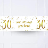 White & Gold Any Age Personalised Party Banner No 30th Personalised Banner