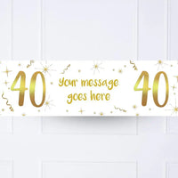 White & Gold Any Age Personalised Party Banner No 40th Personalised Banner