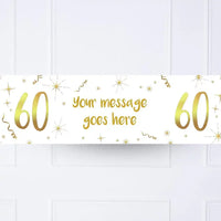 White & Gold Any Age Personalised Party Banner No 60th Personalised Banner