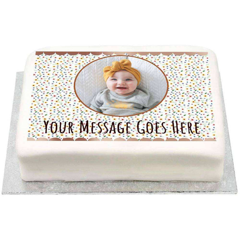 Personalised Photo Cake - Rose Gold Floral Personalised Cake
