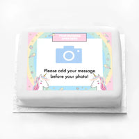 Personalised Photo Cake - Rainbow Unicorn Photo & Message Personalised Cake
