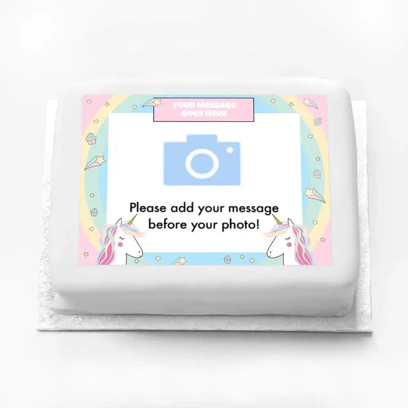 Personalised Photo Cake - Rainbow Unicorn Photo & Message Personalised Cake