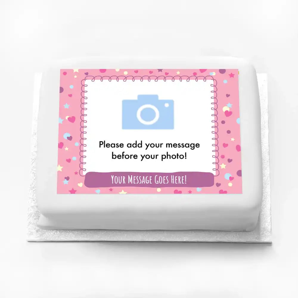 Personalised Photo Cake - Hearts & Stars Yes Personalised Cake