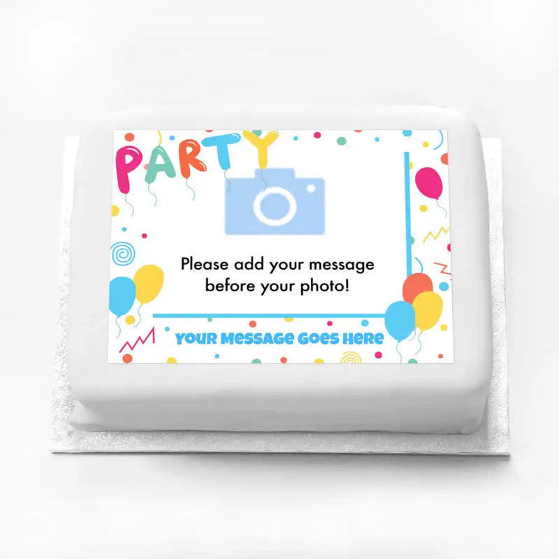 Personalised Photo Cake - Balloons & Confetti Birthday Photo & Message Personalised Cake